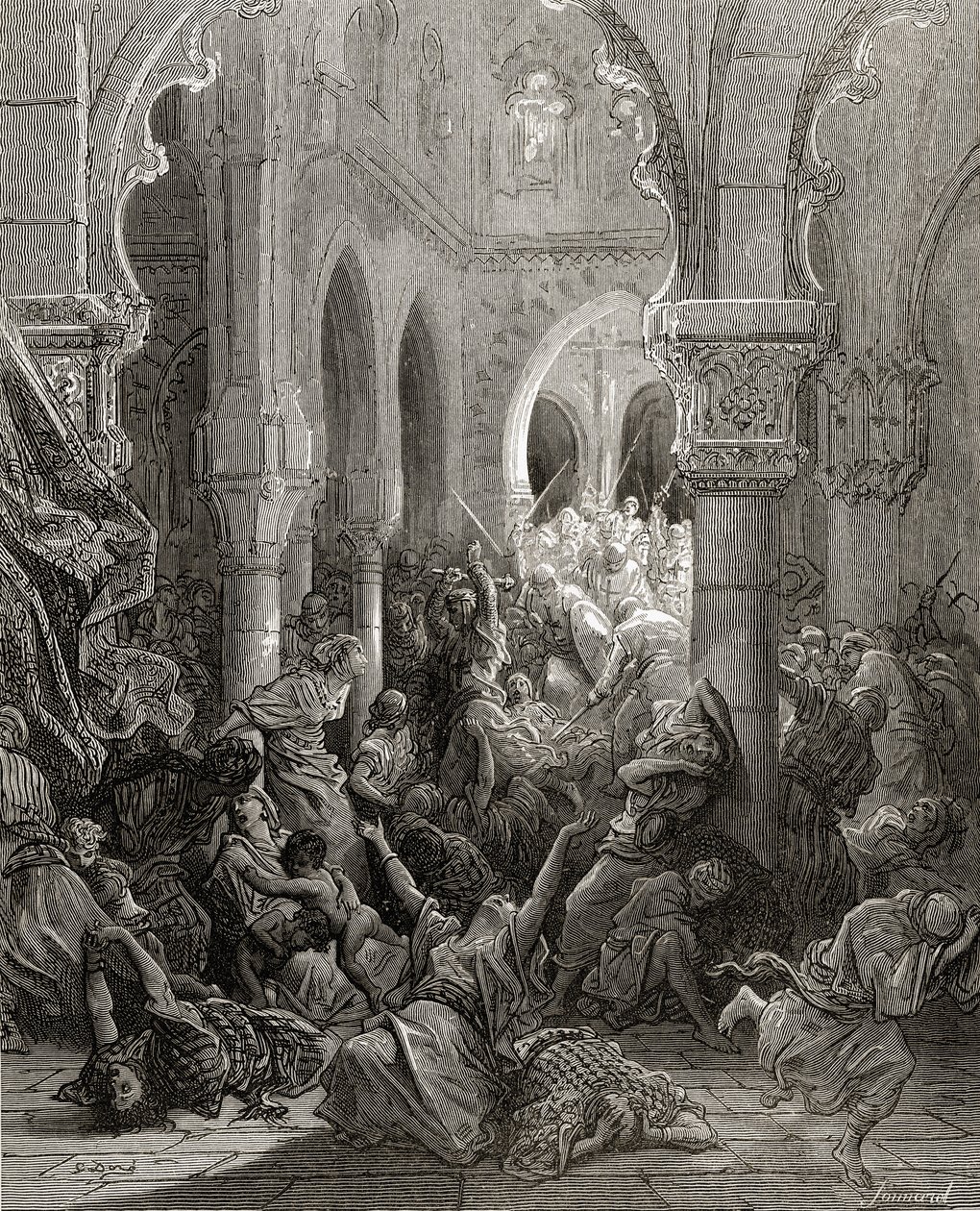 A keresztesek lemészárolják Caesarea lakóit, illusztráció a „Bibliotheque des Croisades” című könyvéből, J-F. Michaud, 1877 alkotó: Gustave Dore