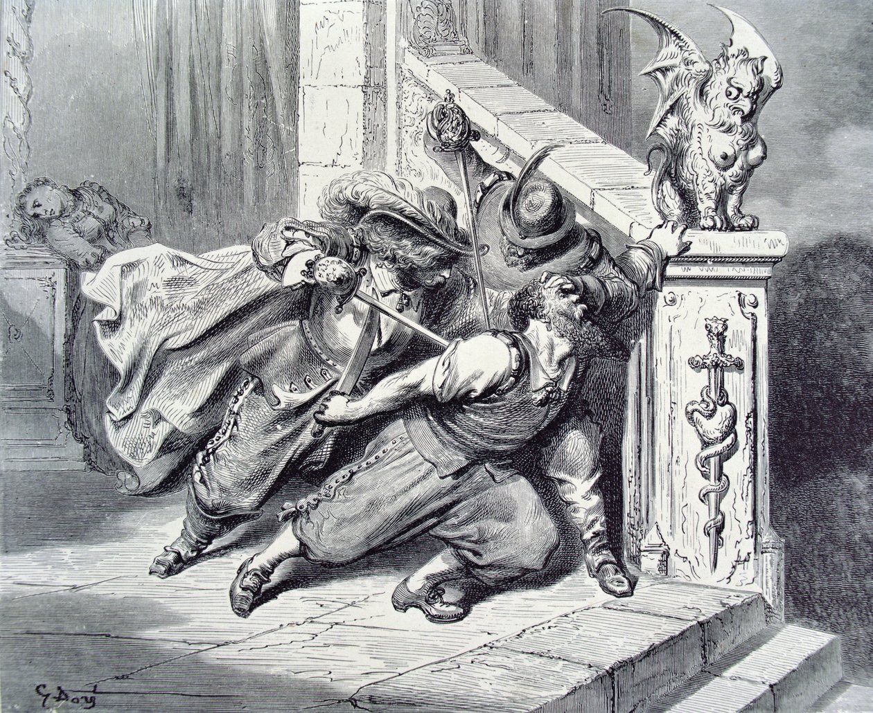 Kékszakáll halála, Charles Perrault (1628-1703) „Kékszakáll” című művéhez készült illusztráció, 1893 alkotó: Gustave Dore