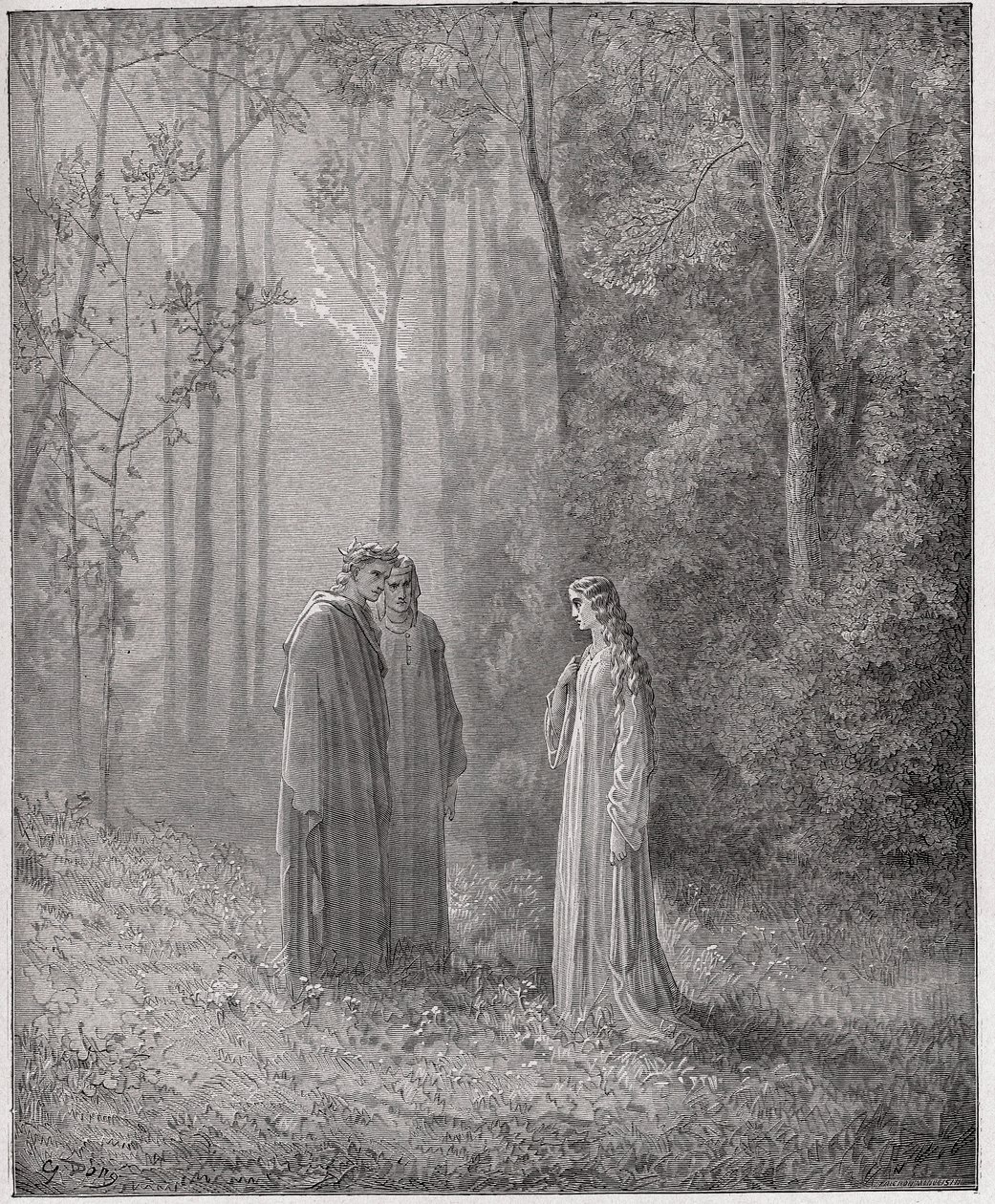 Az isteni színjáték (La Divina Comedia, La Divine Comedie), Purgatorio, 5. ének: Dante beszél Pia de Tolomei-vel (Tolommei) - Dante Alighieri (1265-1321) - Illusztráció: Gustave Dore (1832-1883) alkotó: Gustave Dore
