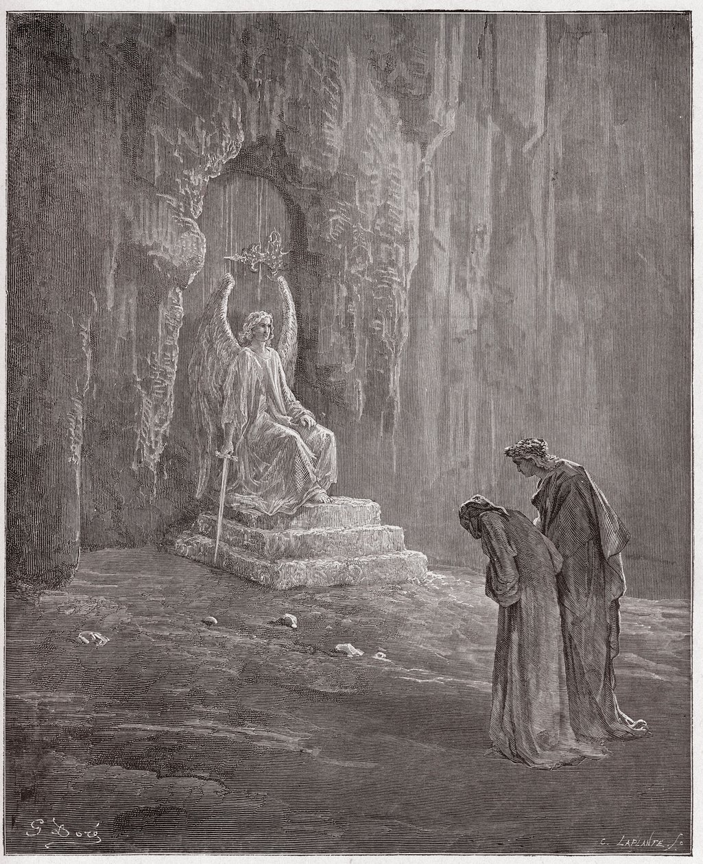 Az isteni színjáték (La Divina Comedia, La Divine Comedie), Purgatorio, 9. ének: Dante és Vergilius a Purgatórium kapuinál - Dante Alighieri (1265-1321) - Illusztráció: Gustave Dore (1832-1883) alkotó: Gustave Dore