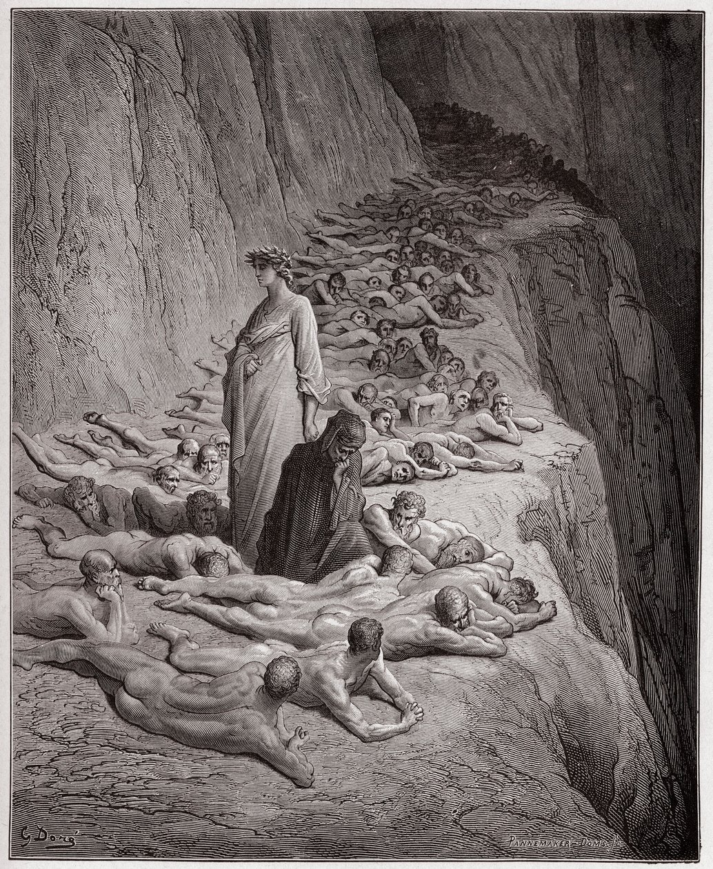 Az isteni színjáték (La Divina Comedy, La Divine Comedie), Purgatorio, 19. ének: A kapzsiak lelkei: V. Adrián Dantéval beszél - Dante Alighieri (1265-1321) - Illusztráció: Gustave Dore (1832-1883) alkotó: Gustave Dore