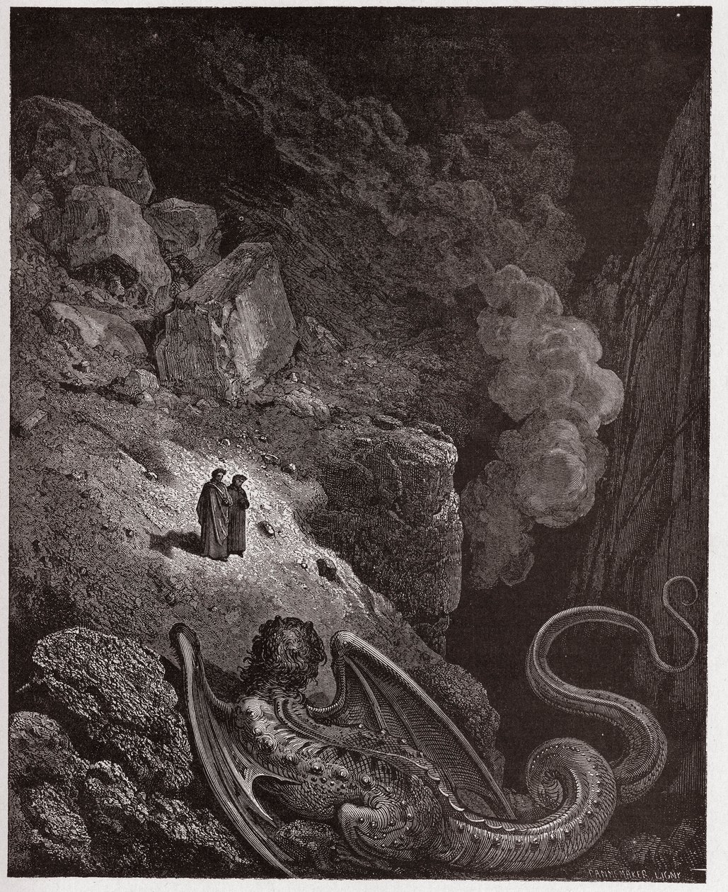 Isteni színjáték (La Divina Commedia, La Divine Comedie), Inferno, 17. ének: Geryon, a megtévesztés jelképe - Dante Alighieri (1265-1321) - Illusztráció: Gustave Dore (1832-1883) alkotó: Gustave Dore
