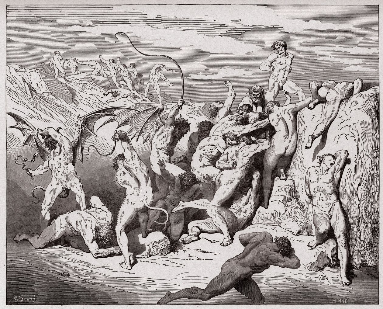 Az isteni színjáték (La Divina Commedia, La Divine Comedie), Inferno, 18. ének: Ördögök és csábítók - Dante Alighieri (1265-1321) - Illusztráció: Gustave Dore (1832-1883) alkotó: Gustave Dore