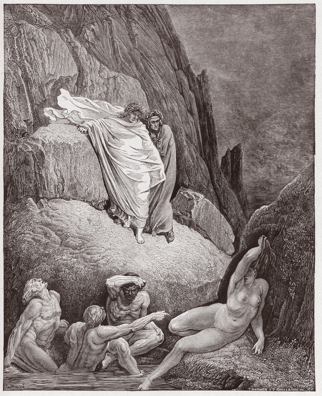 Az Isteni színjáték (La Divina Commedia, La Divine Comedie), Inferno, 18. ének: Vergilius a thai árnyalatot mutatja be Danténak – Dante Alighieri (1265-1321) – Illusztráció: Gustave Dore (1832-1883) alkotó: Gustave Dore