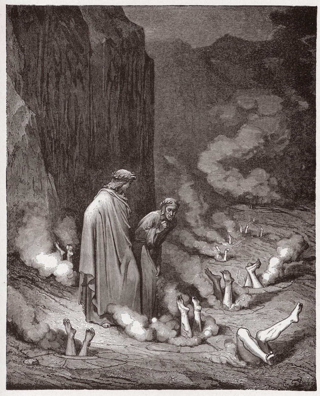 Az isteni színjáték (La Divina Commedia, La Divine Comedie), Inferno, 19. ének: Dante megfeddi III. Miklós pápát a negyedik bolgiában - Dante Alighieri (1265-1321) - Illusztráció: Gustave Dore (1832-1883) alkotó: Gustave Dore