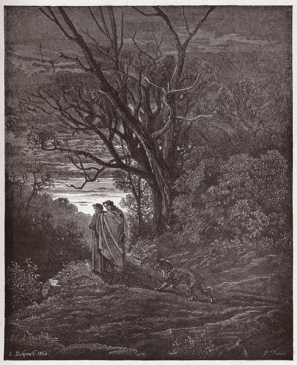 Az isteni színjáték (La Divina Commedia, La Divine Comedie), Inferno, 1. ének: Feltűnik a nőstényfarkas - Dante Alighieri (1265-1321) - Illusztráció: Gustave Dore (1832-1883) alkotó: Gustave Dore