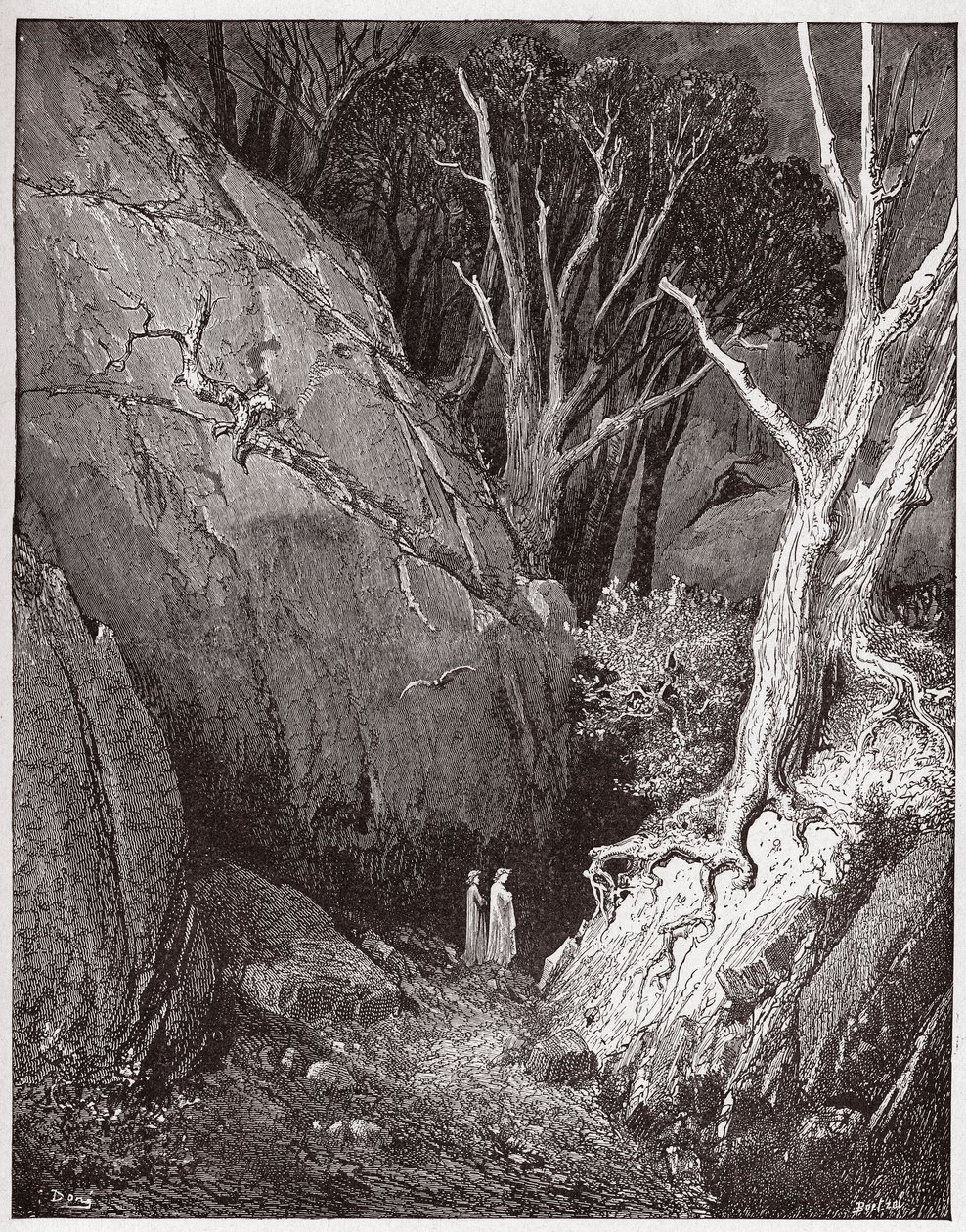 Az Isteni színjáték (La Divina Commedia, La Divine Comedie), Pokol, 1. ének: Vergilius és Dante megkezdik útjukat - Dante Alighieri (1265-1321) - Illusztráció: Gustave Dore (1832-1883) alkotó: Gustave Dore