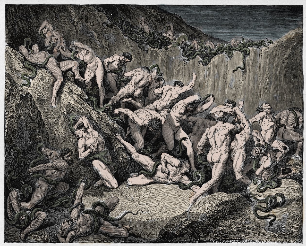 Az isteni színjáték (La Divina Commedia, La Divine Comedie), Pokol, 24. ének: A kígyók által megkínzott tolvajok - Dante Alighieri (1265-1321) - Illusztráció: Gustave Dore (1832-1883) alkotó: Gustave Dore