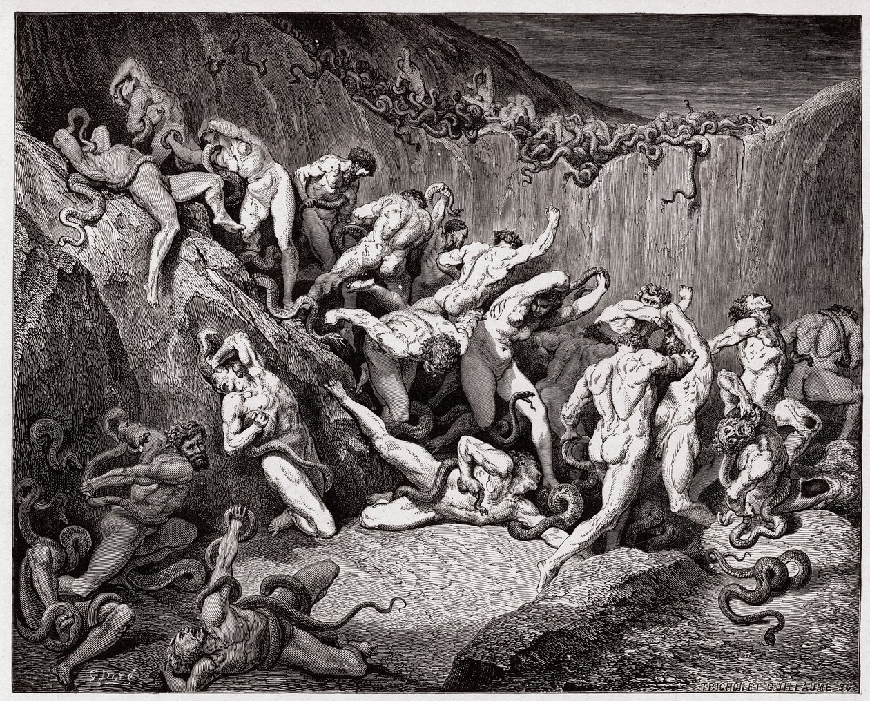 Az isteni színjáték (La Divina Commedia, La Divine Comedie), Pokol, 24. ének: A kígyók által megkínzott tolvajok - Dante Alighieri (1265-1321) - Illusztráció: Gustave Dore (1832-1883) alkotó: Gustave Dore