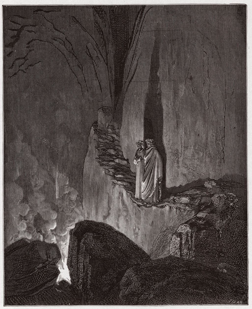 Az isteni színjáték (La Divina Commedia, La Divine Comedie), Inferno, 26. ének: Az Ulysses és Diomedes lángoló szellemei - Dante Alighieri (1265-1321) - Illusztráció: Gustave Dore (1832-1883) alkotó: Gustave Dore