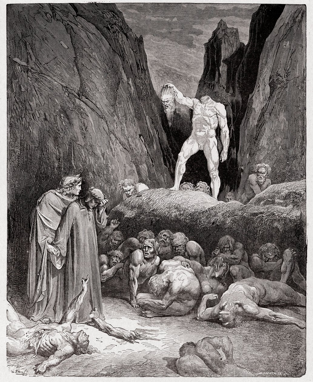Az isteni színjáték (La Divina Commedia, La Divine Comedie), Inferno, 28. ének: Bertrand de Born levágott feje beszél Dantéval - Dante Alighieri (1265-1321) - Illusztráció: Gustave Dore (1832-1883) alkotó: Gustave Dore