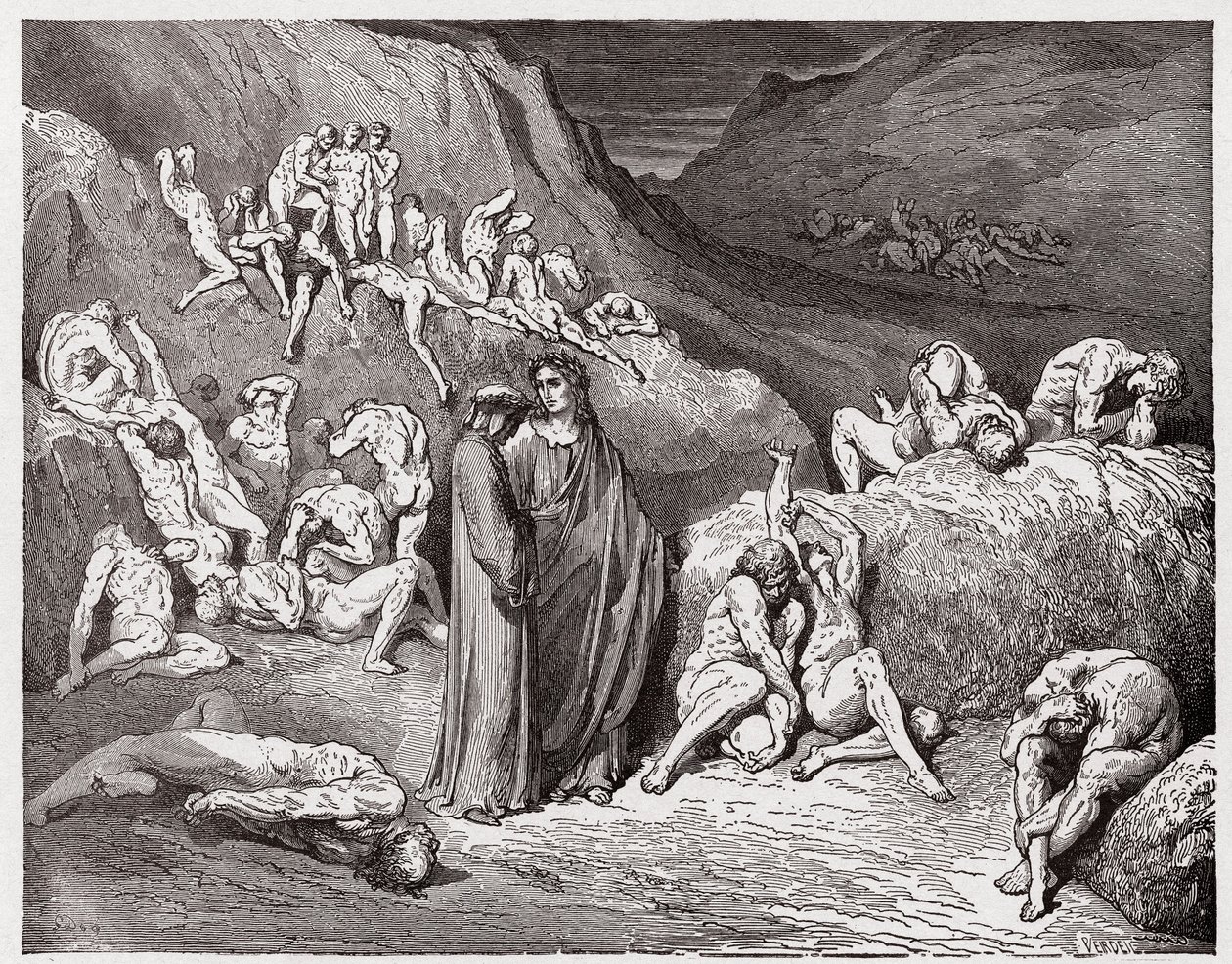 Az isteni színjáték (La Divina Commedia, La Divine Comedie), Inferno, 29. ének: A viszketéstől gyötört hamisítók és hamisítók - Dante Alighieri (1265-1321) - Illusztráció: Gustave Dore (1832-1883) alkotó: Gustave Dore