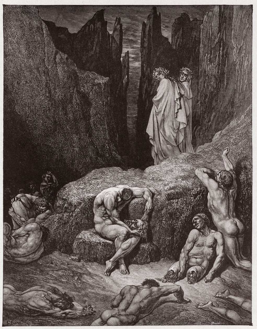 Az Isteni színjáték (La Divina Commedia, La Divine Comedie), Inferno, 29. ének: Vergilius megrovja Dante kíváncsiságát – Dante Alighieri (1265-1321) – Illusztráció: Gustave Dore (1832-1883) alkotó: Gustave Dore