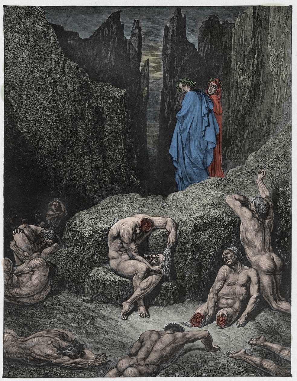 Az Isteni színjáték (La Divina Commedia, La Divine Comedie), Inferno, 29. ének: Vergilius megrovja Dante kíváncsiságát – Dante Alighieri (1265-1321) – Illusztráció: Gustave Dore (1832-1883) alkotó: Gustave Dore