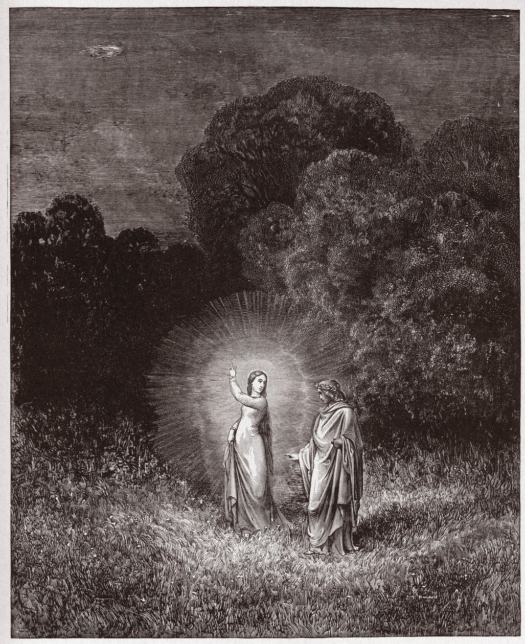 Az isteni színjáték (La Divina Commedia, La Divine Comedie), Pokol, 2. ének: Beatrice és Vergilius - Dante Alighieri (1265-1321) - Illusztráció: Gustave Dore (1832-1883) alkotó: Gustave Dore