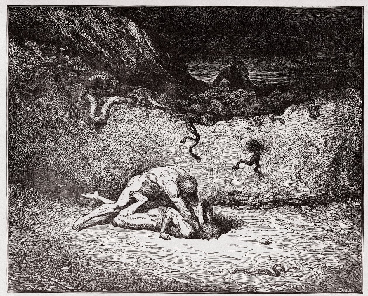 Az isteni színjáték (La Divina Commedia, La Divine Comedie), Inferno, 30. ének: A hamisítók gyötrelme a kilencedik bolgiában (Gianni Schicchi) - Dante Alighieri (1265-1321) - Illusztráció: Gustave Dore (1832-1883) alkotó: Gustave Dore