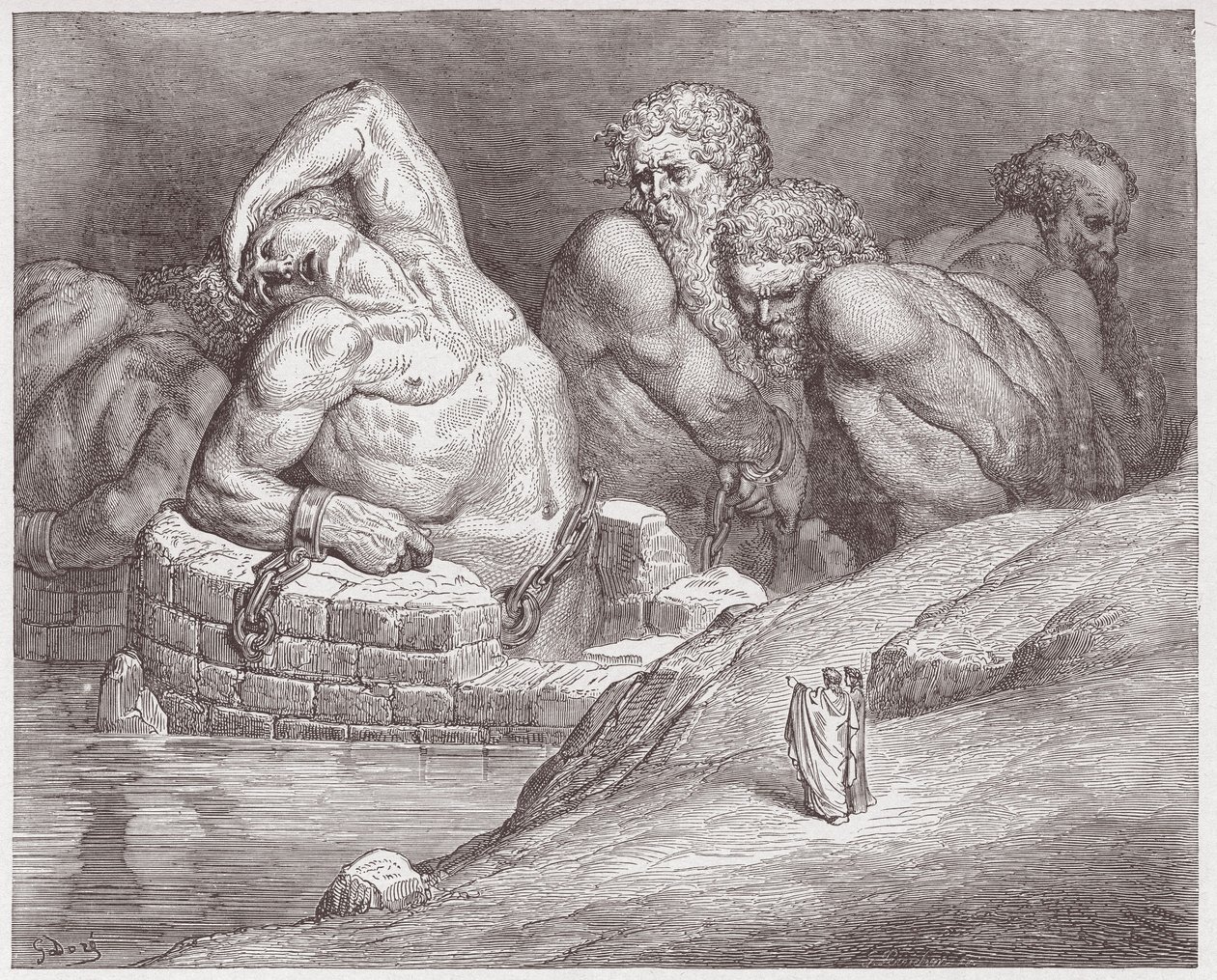 Az isteni színjáték (La Divina Commedia, La Divine Comedie), Inferno, 31. ének: Ephialtes bilincsben az óriások között - Dante Alighieri (1265-1321) - Illusztráció: Gustave Dore (1832-1883) alkotó: Gustave Dore