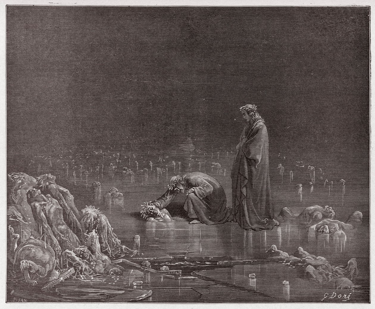 Az Isteni színjáték (La Divina Commedia, La Divine Comedie), Inferno, 32. ének: Dante az áruló Bocca degli Abatihoz szól - Dante Alighieri (1265-1321) - Illusztráció: Gustave Dore (1832-1883) alkotó: Gustave Dore