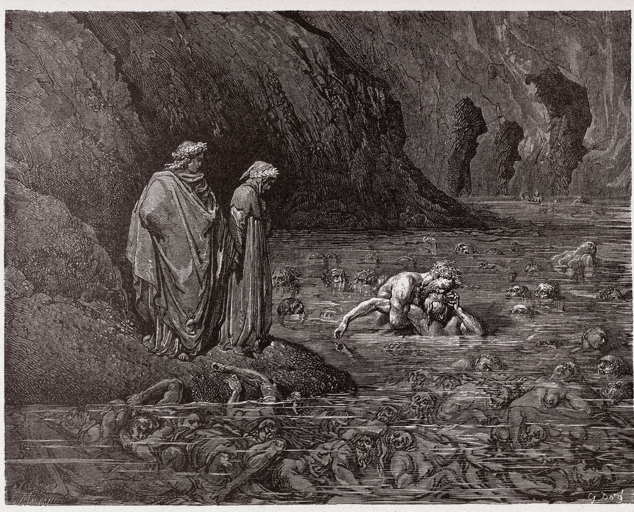 Az isteni színjáték (La Divina Commedia, La Divine Comedie), Pokol, 32. ének: Ugolino rágja Ruggieri érsek fejét - Dante Alighieri (1265-1321) - Illusztráció: Gustave Dore (1832-1883) alkotó: Gustave Dore