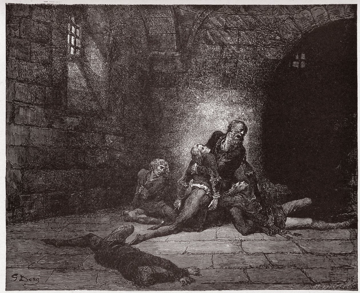 Az isteni színjáték (La Divina Commedia, La Divine Comedie), Pokol, 33. ének: Gaddo apja szeme láttára hal meg - Dante Alighieri (1265-1321) - Illusztráció: Gustave Dore (1832-1883) alkotó: Gustave Dore