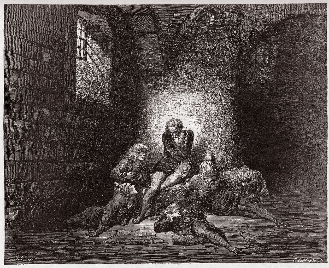 Az isteni színjáték (La Divina Commedia, La Divine Comedie), Inferno, 33. ének: Ugolino és fiai elkeseredetten és éhezve - Dante Alighieri (1265-1321) - Illusztráció: Gustave Dore (1832-1883) alkotó: Gustave Dore