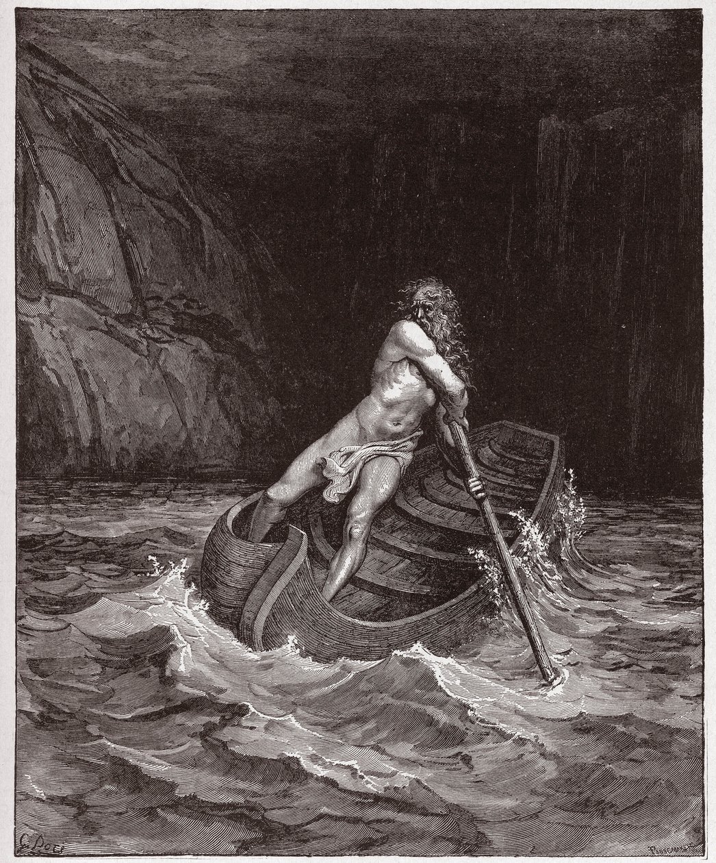 Az isteni színjáték (La Divina Commedia, La Divine Comedie), Inferno, 3. ének: Charon (Caron) az Acheron folyón - Dante Alighieri (1265-1321) - Illusztráció: Gustave Dore (1832-1883) alkotó: Gustave Dore