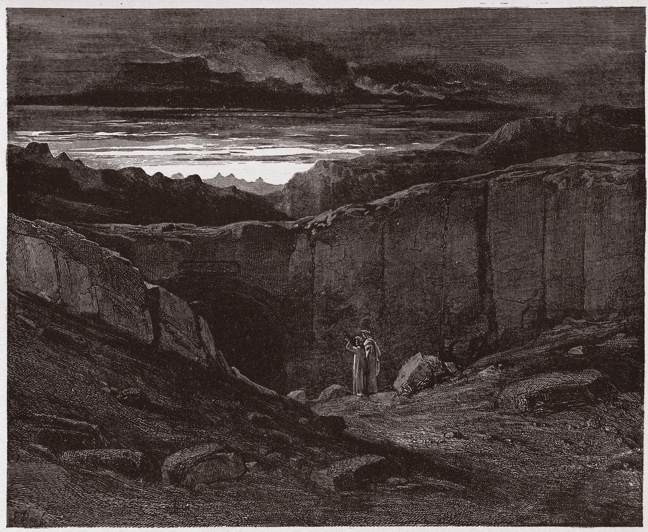 Az isteni színjáték (La Divina Commedia, La Divine Comedie), Inferno, 3. ének: Vergilius és Dante a pokol kapujában - Dante Alighieri (1265-1321) - Illusztráció: Gustave Dore (1832-1883) alkotó: Gustave Dore