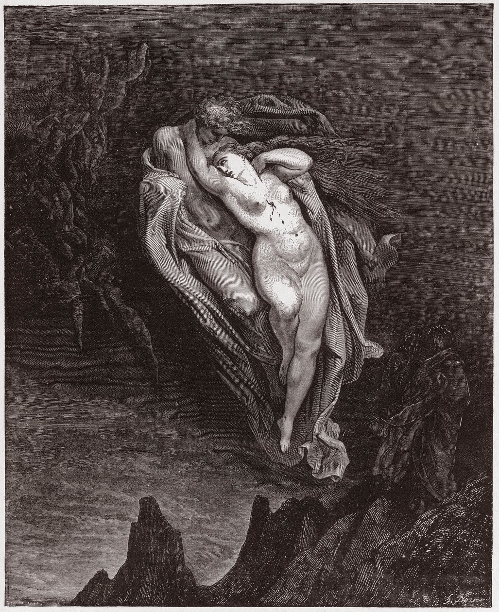 Az isteni színjáték (La Divina Commedia, La Divine Comedie), Inferno, 5. ének: Paolo és Francesca lelke - Dante Alighieri (1265-1321) - Illusztráció: Gustave Dore (1832-1883) alkotó: Gustave Dore