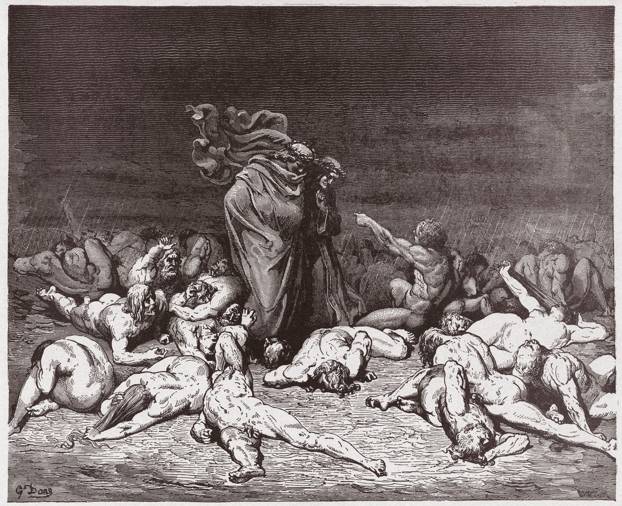 Az isteni színjáték (La Divina Commedia, La Divine Comedie), Pokol, 6. ének: Az örök esőtől megtépázott falánkok - Dante Alighieri (1265-1321) - Illusztráció: Gustave Dore (1832-1883) alkotó: Gustave Dore