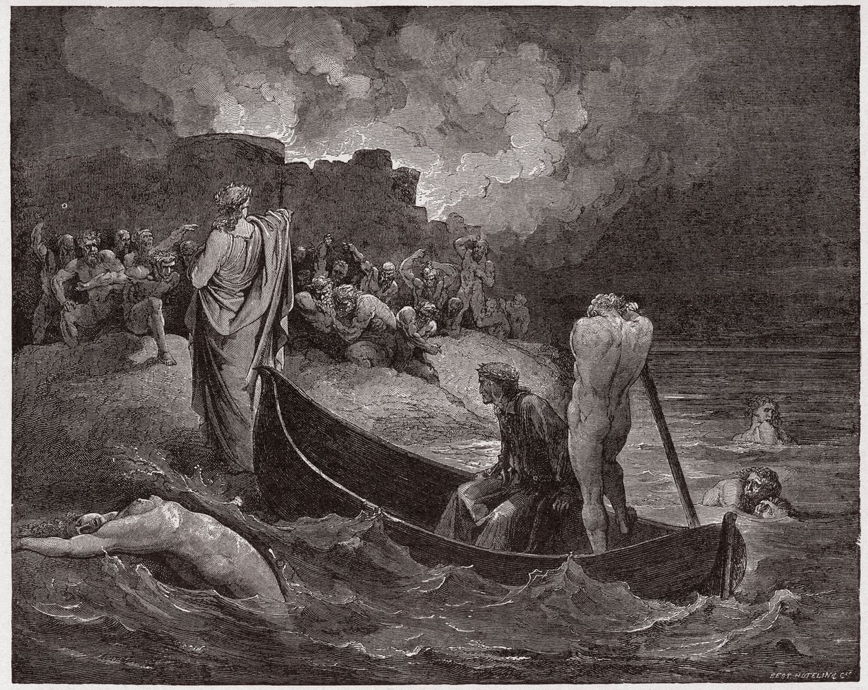 Az isteni színjáték (La Divina Commedia, La Divine Comedie), Inferno, 8. ének: Vergilius és Dante kiszállnak Dis fellegvárában - Dante Alighieri (1265-1321) - Illusztráció: Gustave Dore (1832-1883) alkotó: Gustave Dore