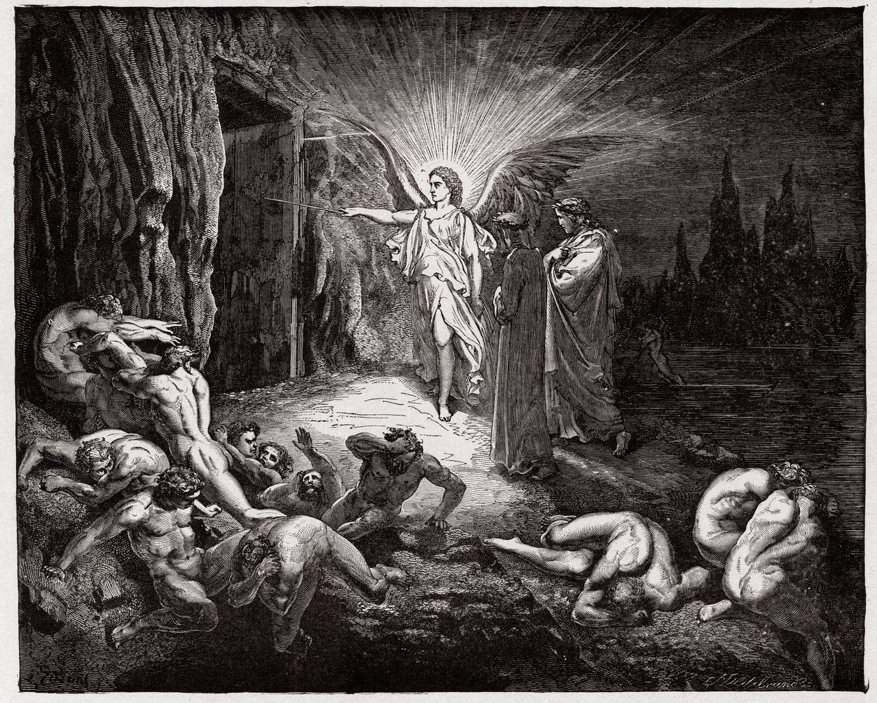 Az isteni színjáték (La Divina Commedia, La Divine Comedie), Inferno, 9. ének: Az angyal kinyitja a kapukat - Dante Alighieri (1265-1321) - Illusztráció: Gustave Dore (1832-1883) alkotó: Gustave Dore