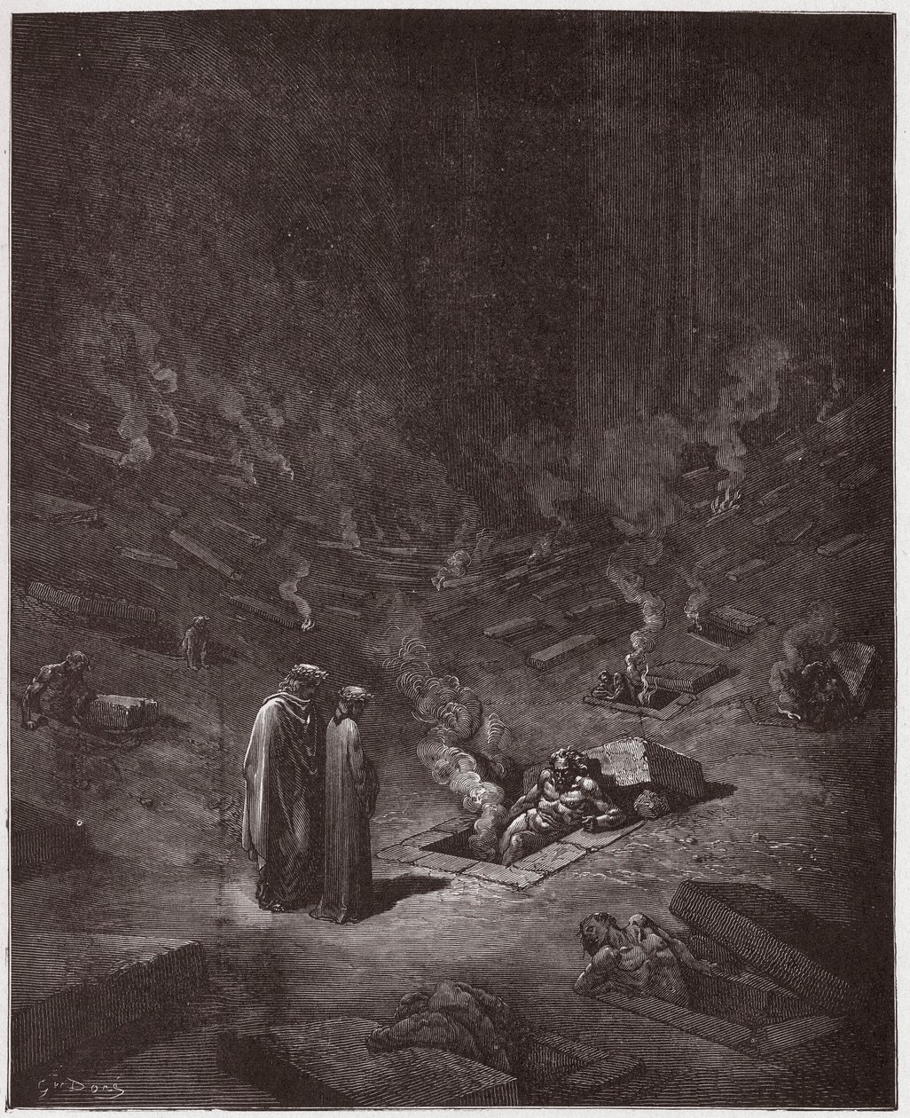 Az isteni színjáték (La Divina Commedia, La Divine Comedie), Pokol, 9. ének: Az eretnekek égő sírjai - Dante Alighieri (1265-1321) - Illusztráció: Gustave Dore (1832-1883) alkotó: Gustave Dore