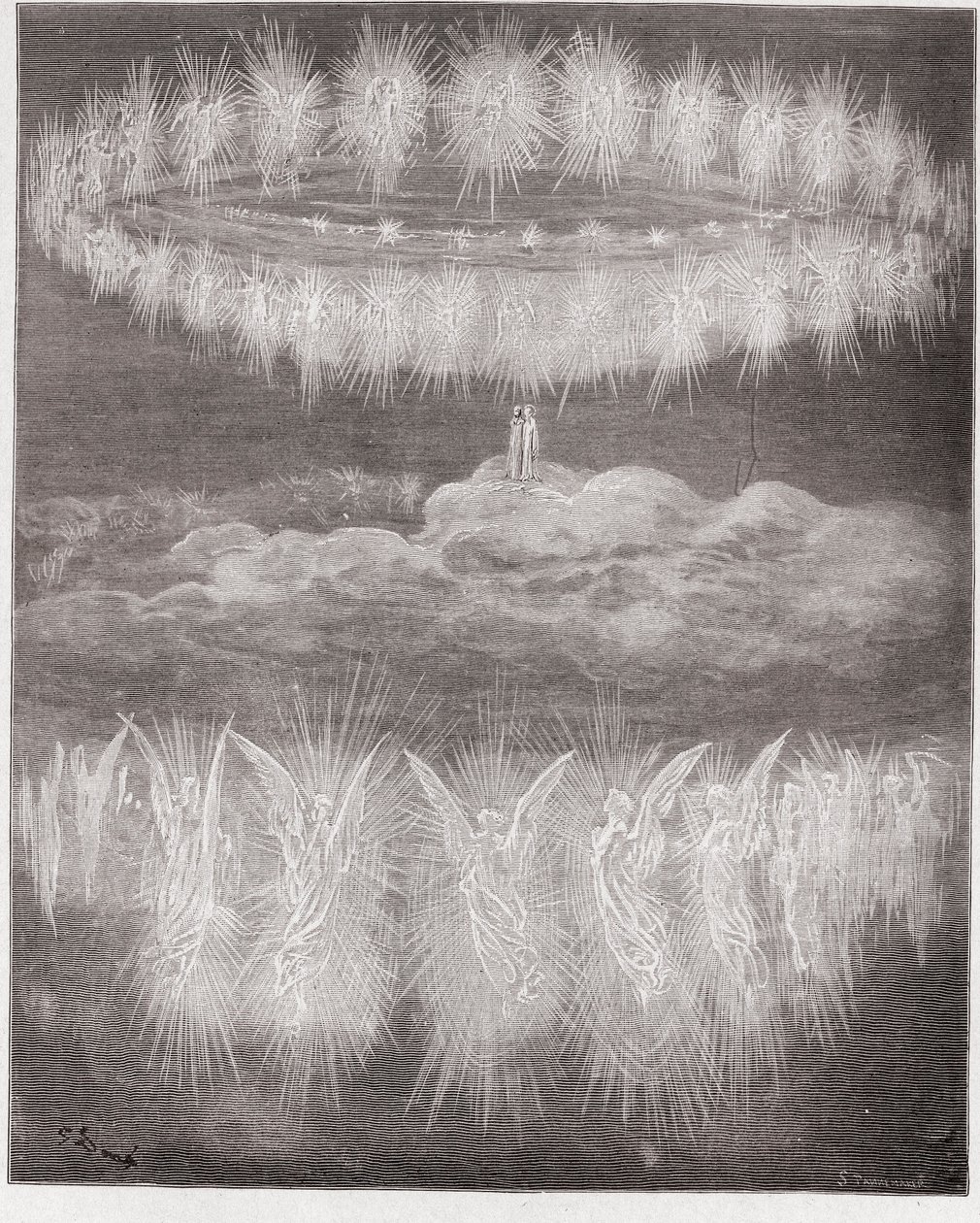 Az isteni színjáték (La Divina Commedia, La Divine Comedie), Paradiso, 12. ének: Megdicsőült lelkek gyűrűi a napon - Dante Alighieri (1265-1321) - Illusztráció: Gustave Dore (1832-1883) alkotó: Gustave Dore