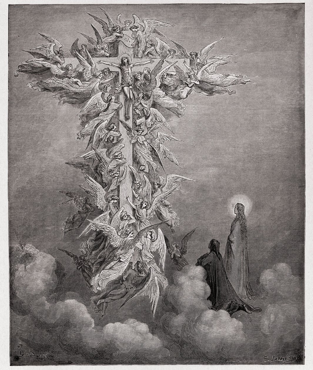 Az isteni színjáték (La Divina Commedia, La Divine Comedie), Paradiso, 14. ének: Dante és Beatrice látja az angyalokat Krisztussal a kereszten - Dante Alighieri (1265-1321) - Illusztráció: Gustave Dore (1832-1883) alkotó: Gustave Dore
