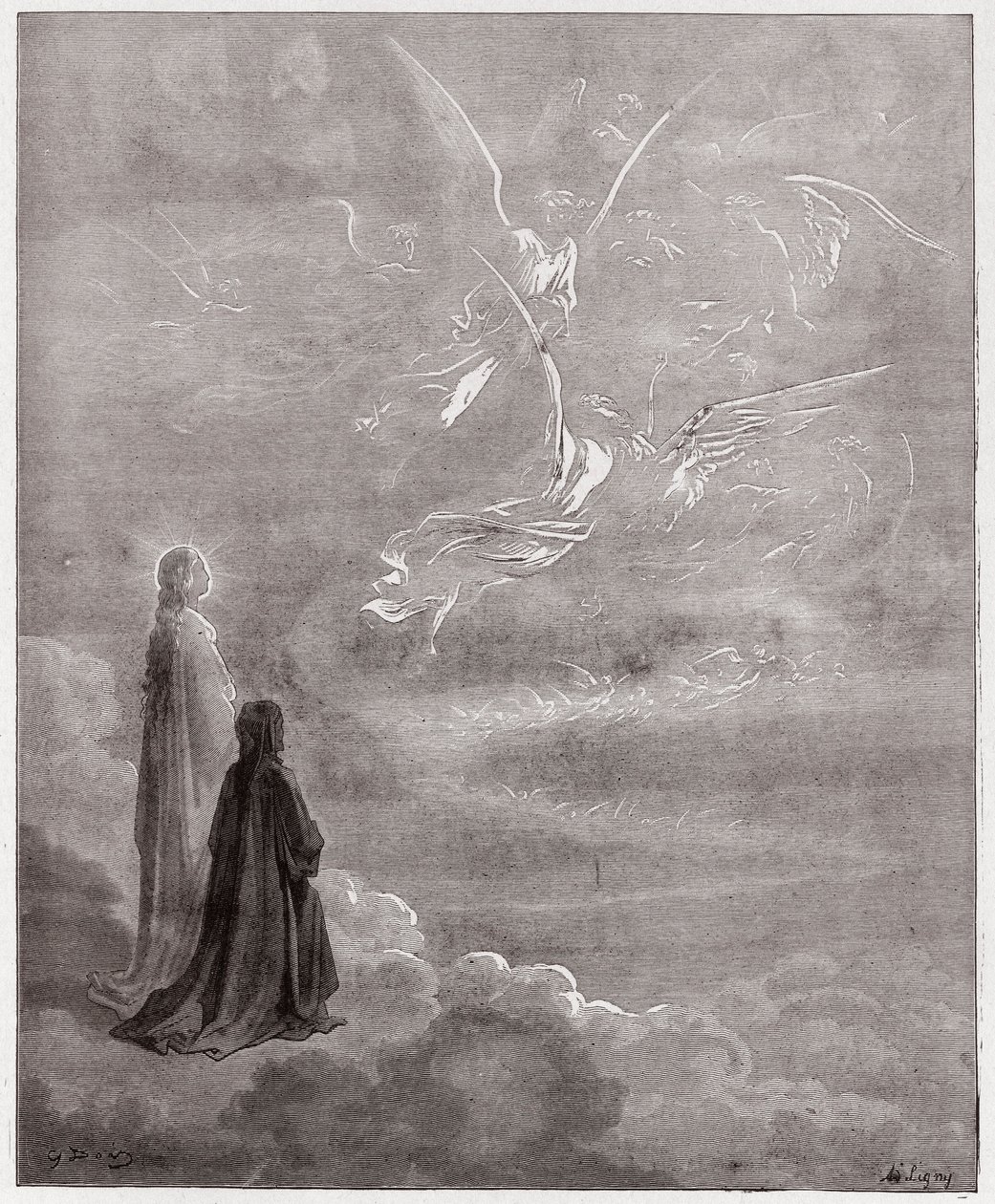 Az isteni színjáték (La Divina Commedia, La Divine Comedie), Paradiso, 18. ének: Dante és Beatrice a Jupiter szférájába fordította - Dante Alighieri (1265-1321) - Illusztráció: Gustave Dore (1832-1883) alkotó: Gustave Dore