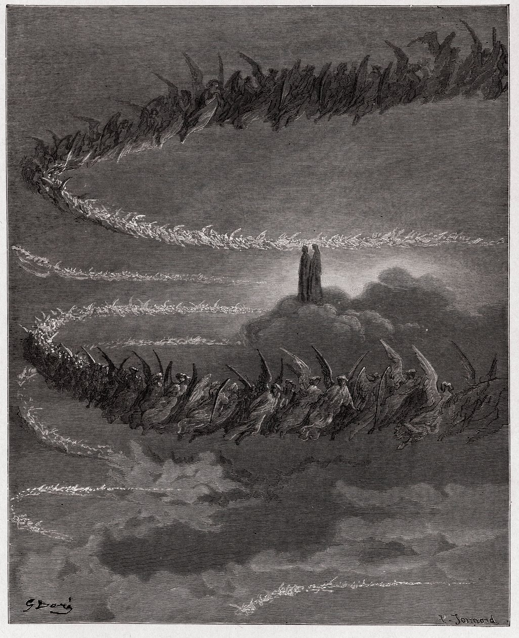 Az isteni színjáték (La Divina Commedia, La Divine Comedie), Paradiso, 18. ének: A Jupiter szférájában az áldott lelkek köröznek, és betűket formálnak - Dante Alighieri (1265-1321) - Illusztráció: Gustave Dore (1832-1883) alkotó: Gustave Dore