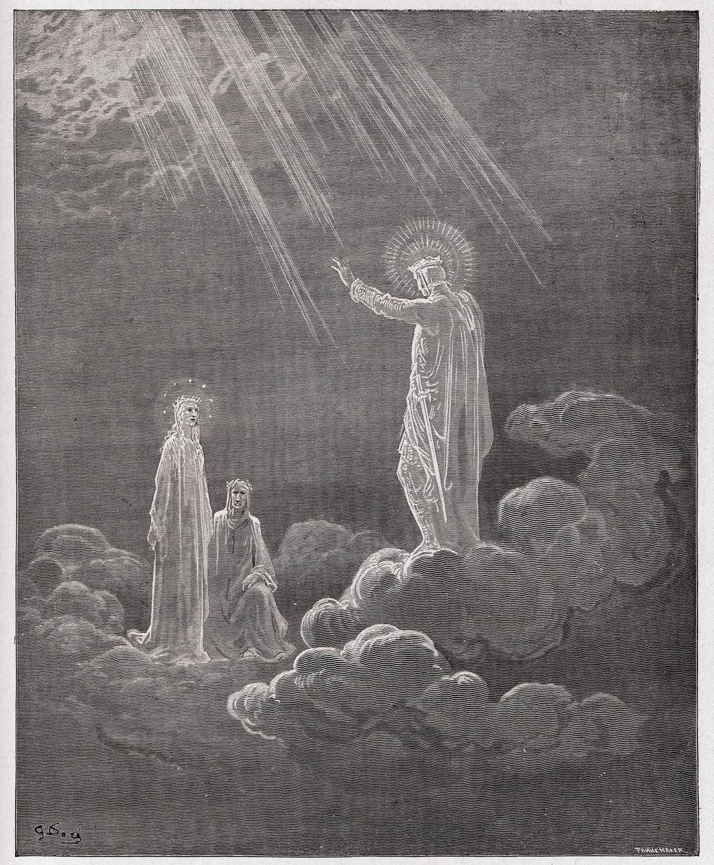 Az isteni színjáték (La Divina Commedia, La Divine Comedie), Paradiso, 8. ének: Charles Martel megszólítja Dantét és Beatrice-t - Dante Alighieri (1265-1321) - Illusztráció: Gustave Dore (1832-1883) alkotó: Gustave Dore