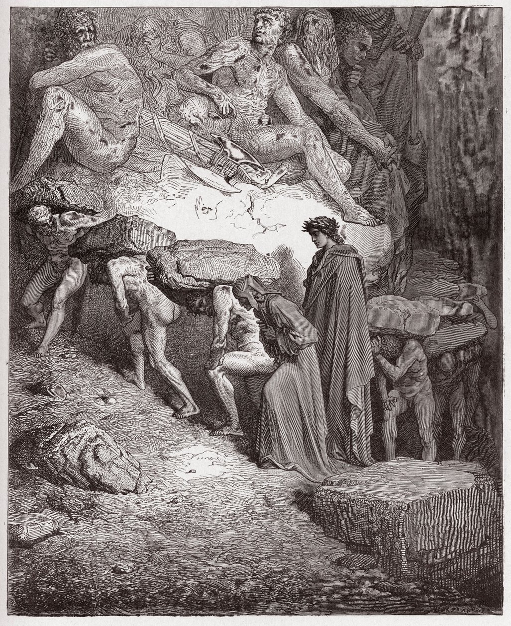 Az isteni színjáték (La Divina Commedia, La Divine Comedie), Purgatorio, 11. ének: A büszke, nehéz köveket hordozó lelkek - Dante Alighieri (1265-1321) - Illusztráció: Gustave Dore (1832-1883) alkotó: Gustave Dore