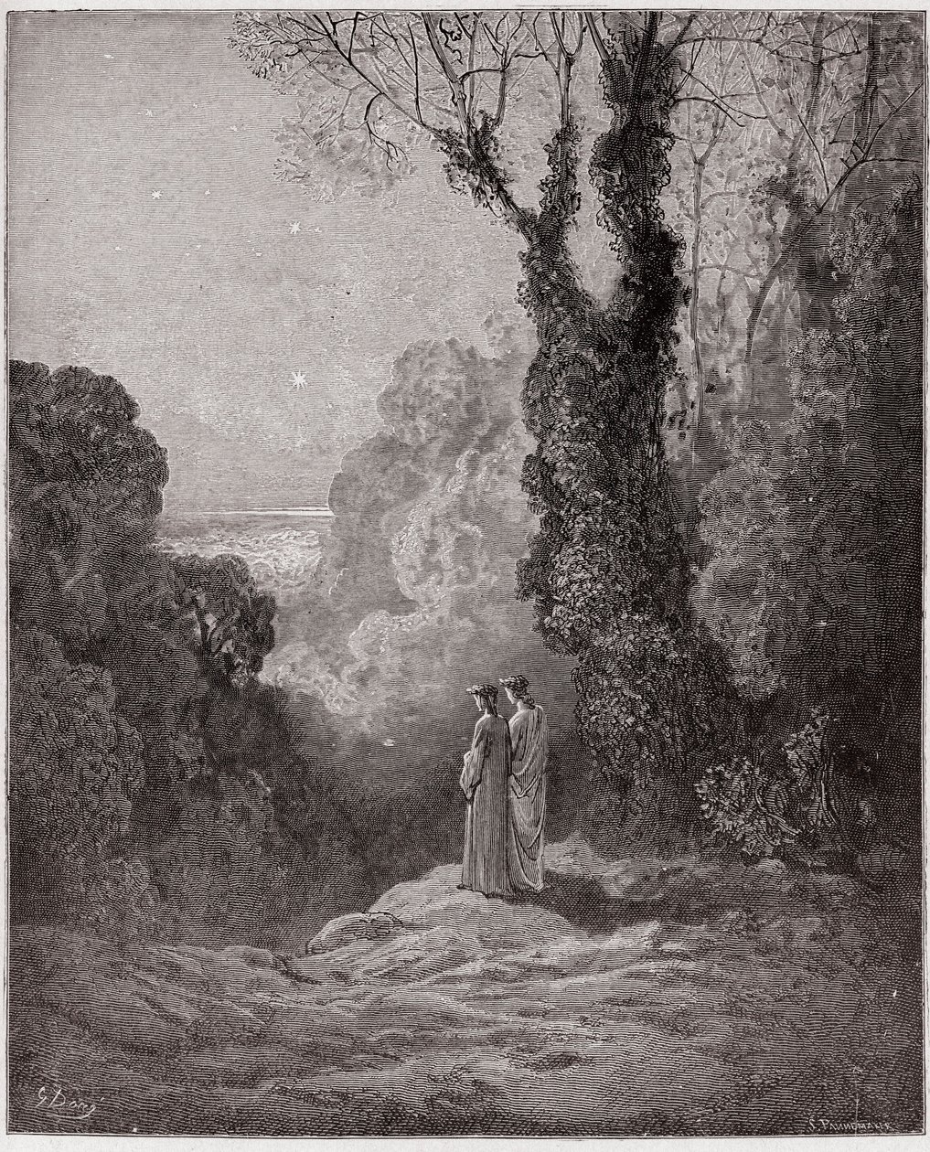 Az isteni színjáték (La Divina Commedia, La Divine Comedie), Purgatorio, 1. ének: A költők a Vénusz szépségét nézik a reggeli égbolton - Dante Alighieri (1265-1321) - Illusztráció: Gustave Dore (1832-1883) alkotó: Gustave Dore