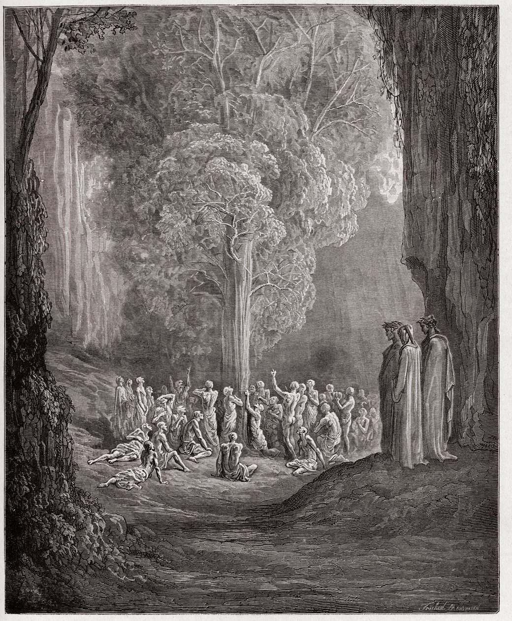 Az isteni színjáték (La Divina Commedia, La Divine Comedie), Purgatorio, 24. ének: A falánk lelkek kiáltoznak a fa alatt - Dante Alighieri (1265-1321) - Illusztráció: Gustave Dore (1832-1883) alkotó: Gustave Dore