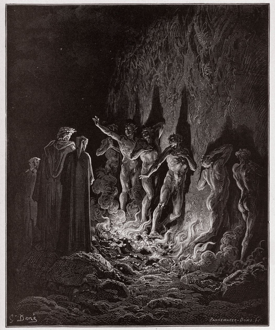 Az isteni színjáték (La Divina Commedia, La Divine Comedie), Purgatorio, 25. ének: A kéjes áthaladás a tűzön a hetedik körben - Dante Alighieri (1265-1321) - Illusztráció: Gustave Dore (1832-1883) alkotó: Gustave Dore