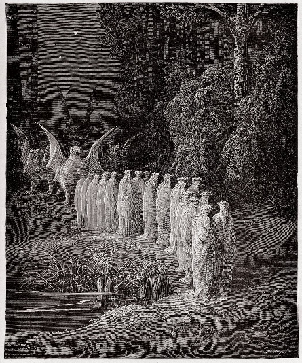 Az isteni színjáték (La Divina Commedia, La Divine Comedie), Purgatorio, 29. ének: A 24 vén az apokaliptikus körmenetben - Dante Alighieri (1265-1321) - Illusztráció: Gustave Dore (1832-1883) alkotó: Gustave Dore