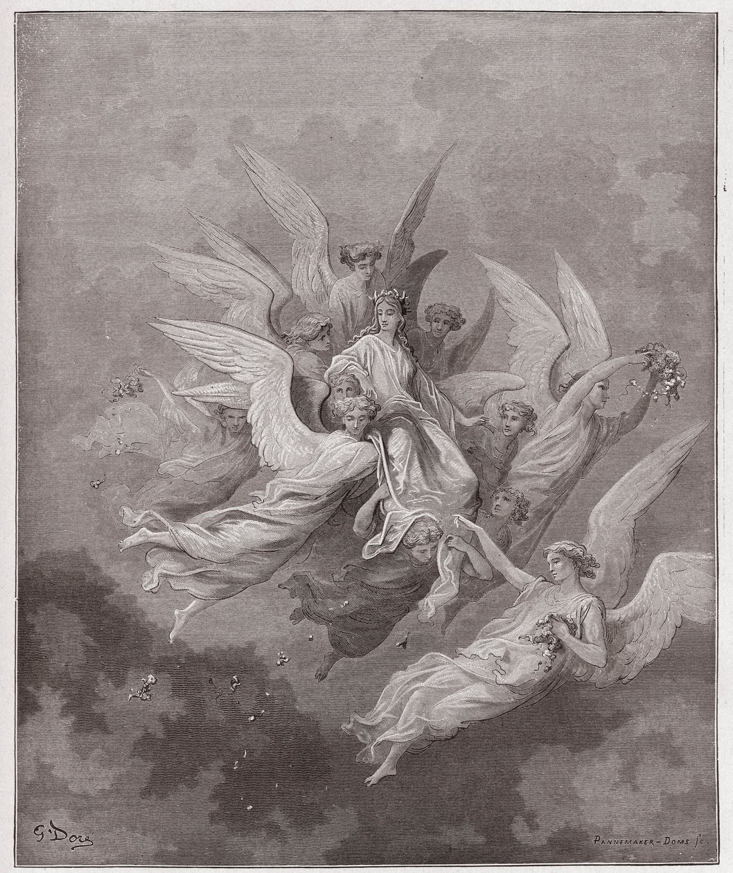 Az isteni színjáték (La Divina Commedia, La Divine Comedie), Purgatorio, 30. ének: Beatrice az angyalok között - Dante Alighieri (1265-1321) - Illusztráció: Gustave Dore (1832-1883) alkotó: Gustave Dore