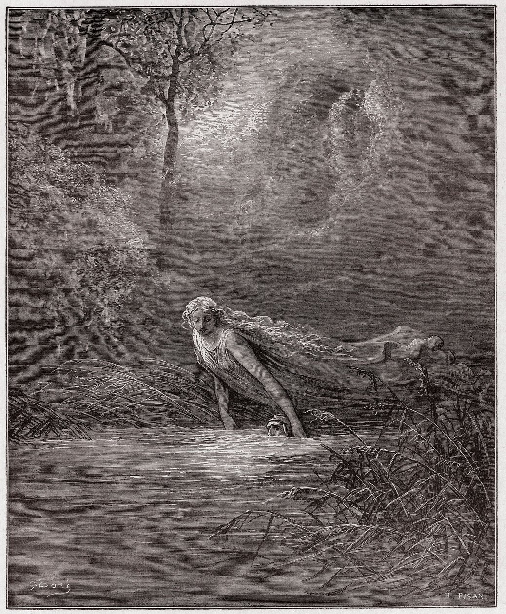Az isteni színjáték (La Divina Commedia, La Divine Comedie), Purgatorio, 31. ének: Dante elmerült a Lethe folyóban - Dante Alighieri (1265-1321) - Illusztráció: Gustave Dore (1832-1883) alkotó: Gustave Dore