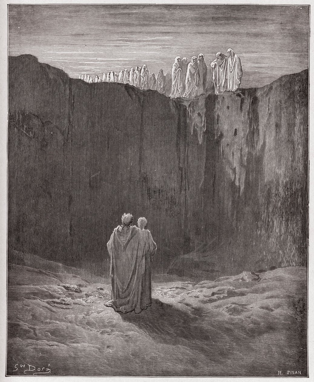 Az isteni színjáték (La Divina Commedia, La Divine Comedie), Purgatorio, 3. ének: Lelkek társasága a sziklán - Dante Alighieri (1265-1321) - Illusztráció: Gustave Dore (1832-1883) alkotó: Gustave Dore