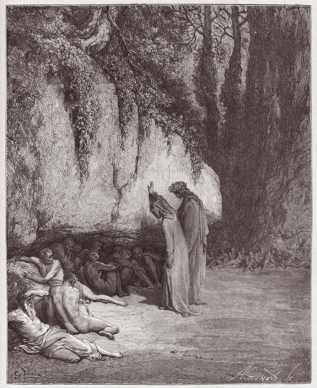 Az isteni színjáték (La Divina Commedia, La Divine Comedie), Purgatorio, 4. ének: Lágy lelkek a szikla mellett - Dante Alighieri (1265-1321) - Illusztráció: Gustave Dore (1832-1883) alkotó: Gustave Dore