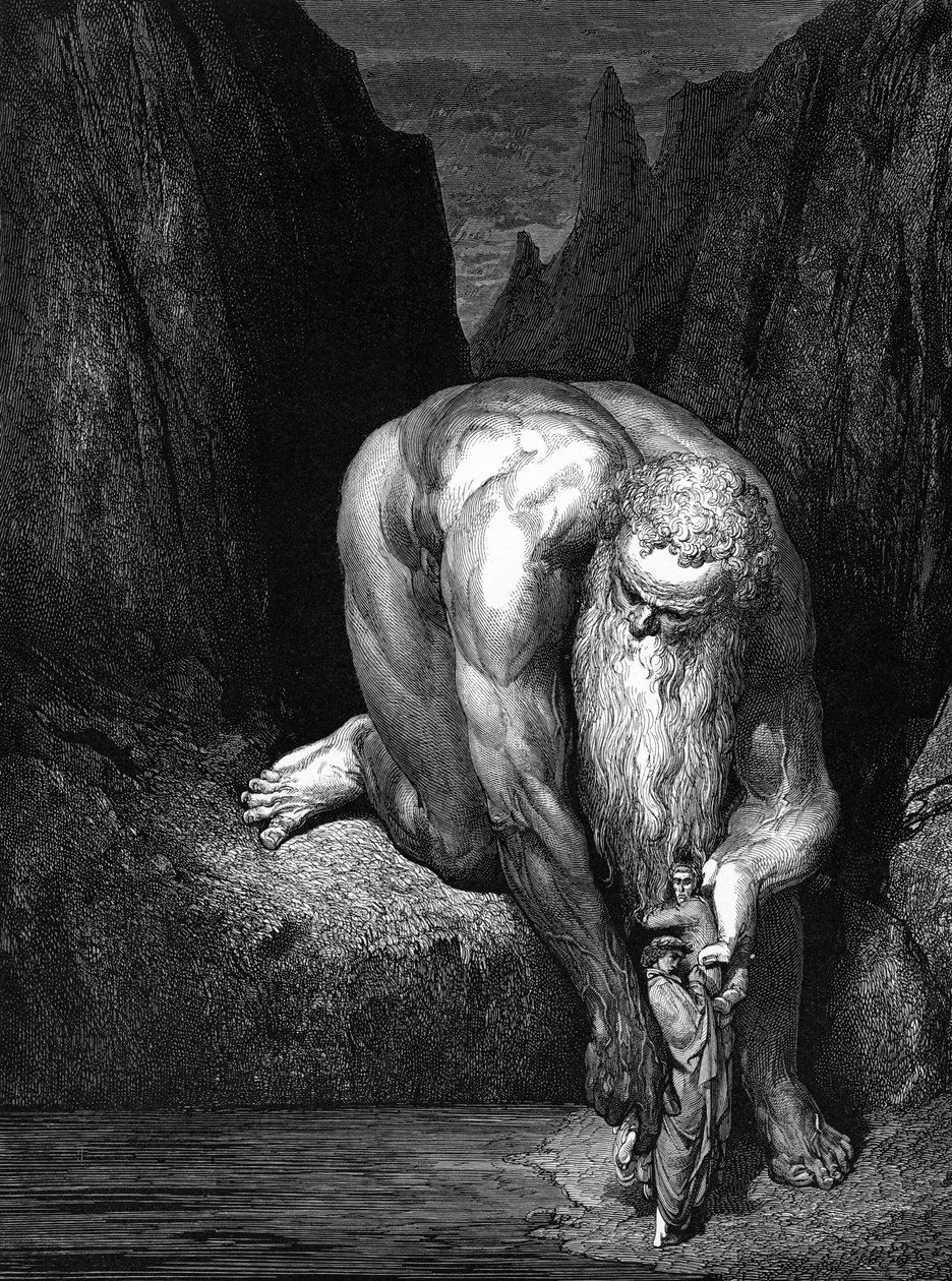 Az isteni színjáték, Dante: Az óriás Antaeus. alkotó: Gustave Dore