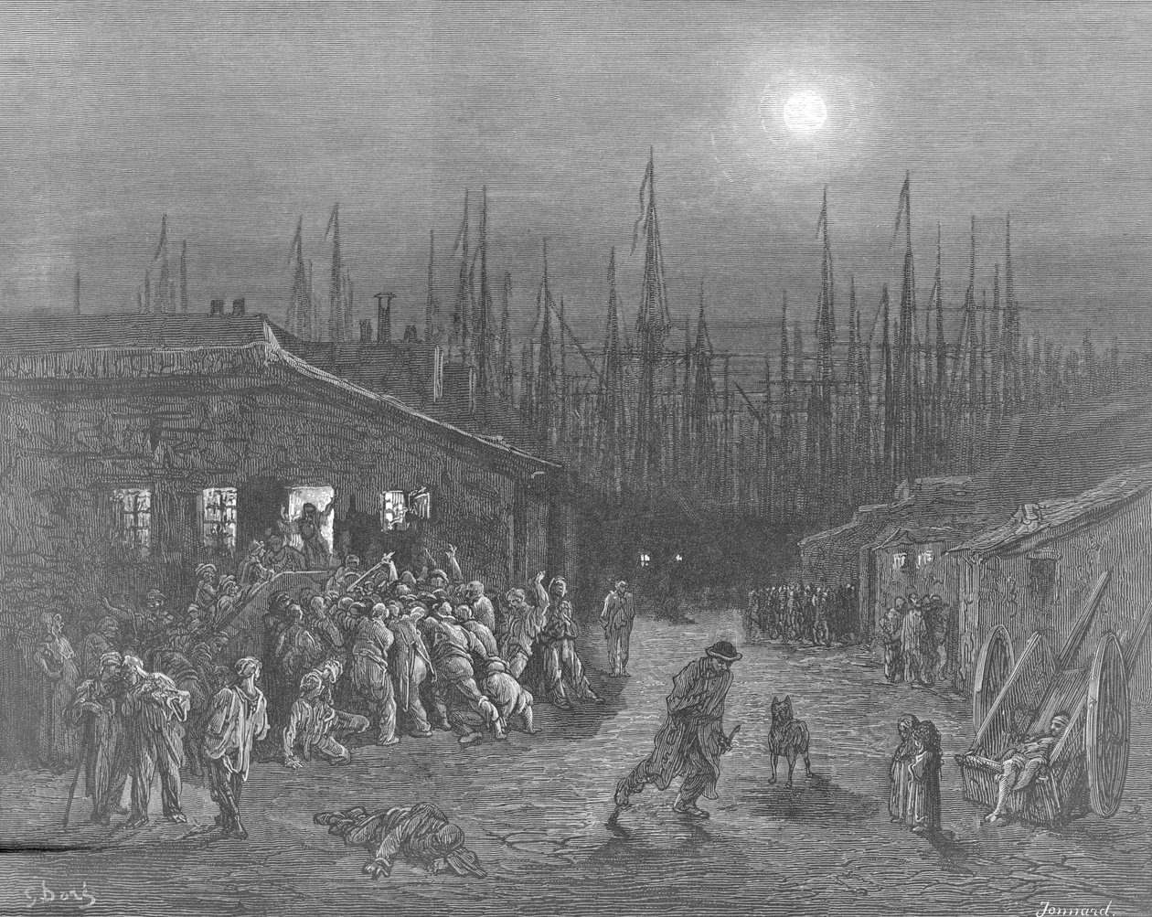 „The Docks – Night Scene”, London, 1872 alkotó: Gustave Dore