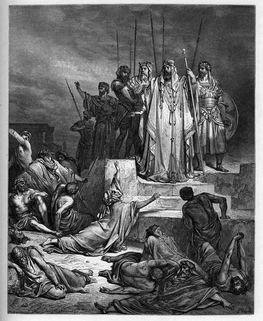 Éhínség Szamáriában – Ószövetség: Szamária ostroma. Szíria királya ostrom alá veszi Samária városát, és rettenetes éhínséggé csökkentette - - Gustave Dore (1832-1883) „The Bible Illustree”-be vésve - Metszet „A Dore Bibliából” alkotó: Gustave Dore