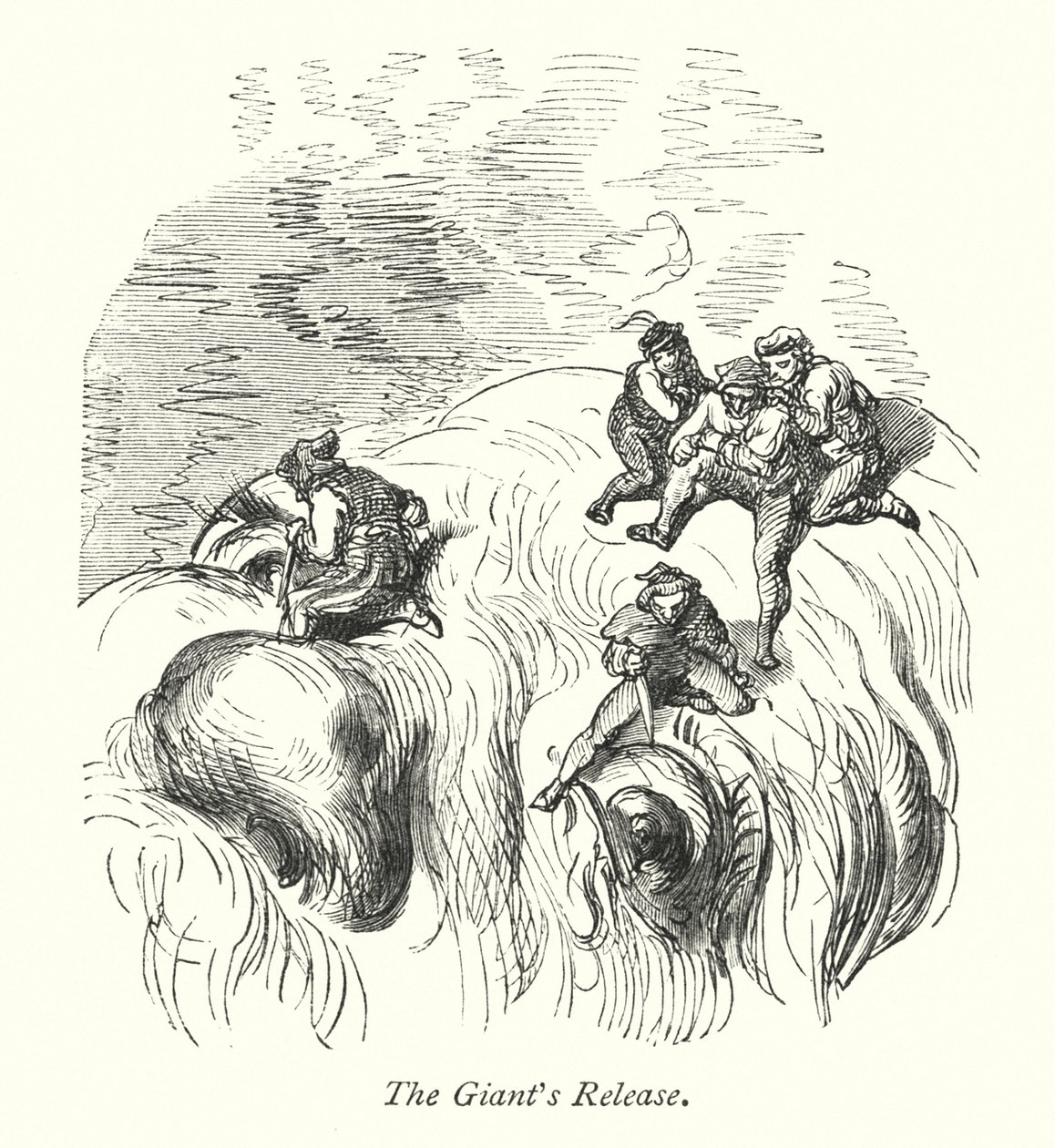 Az óriás kiszabadulása (metszet) alkotó: Gustave Dore
